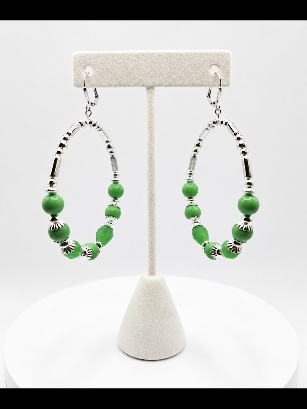 Green Beaded Hoop Earrings - Women's Jewelry